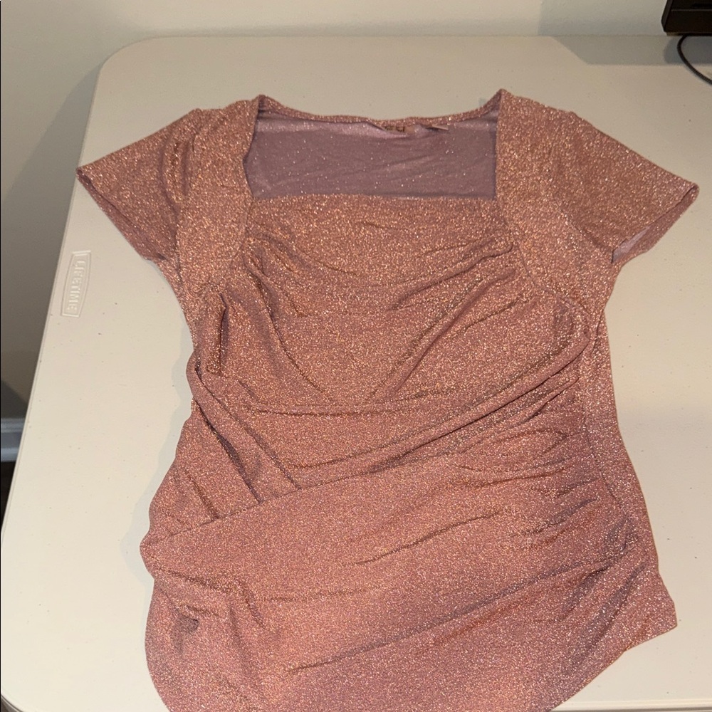 Shimmering Short Sleeve Top in Rose Gold